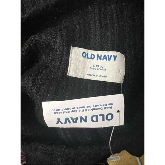 Old Navy Black Knit Funnel Neck Pullover Sweater Size L Tall Cuffed Sleeve Tunic - Picture 5 of 9